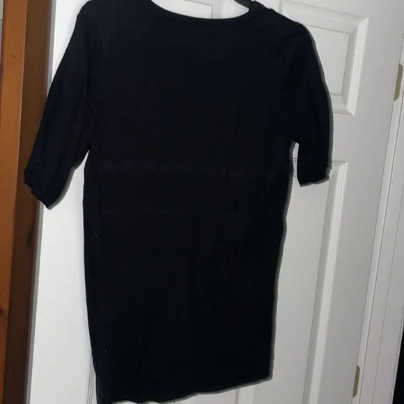 Black Short Sleeve Blouse with Lace Criss-Cross Insert - Picture 7 of 7